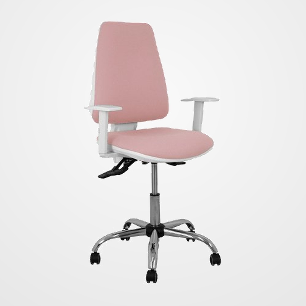 SILLA PIQUERAS Y CRESPO ELCHE BLANCA BRAZOS REGULABLES MECANISMO ASINCRO REGULABLE EN ALTURA BASE METALICA RUEDAS PARQUET ASIENTO Y RESPALDO TAPIZADO BALI ROSA