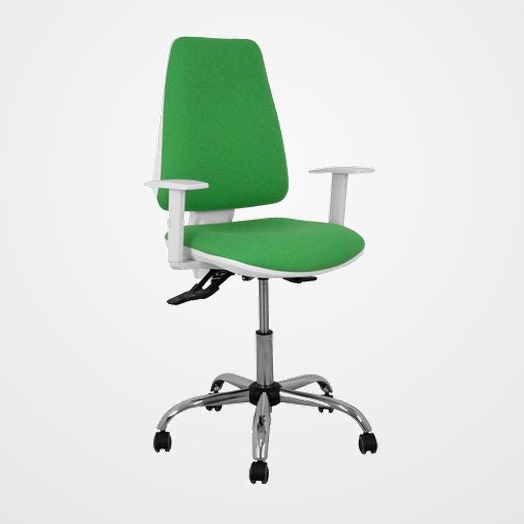 SILLA PIQUERAS Y CRESPO ELCHE BLANCA BRAZOS REGULABLES MECANISMO ASINCRO REGULABLE EN ALTURA BASE METALICA RUEDAS PARQUET ASIENTO Y RESPALDO TAPIZADO BALI VERDE