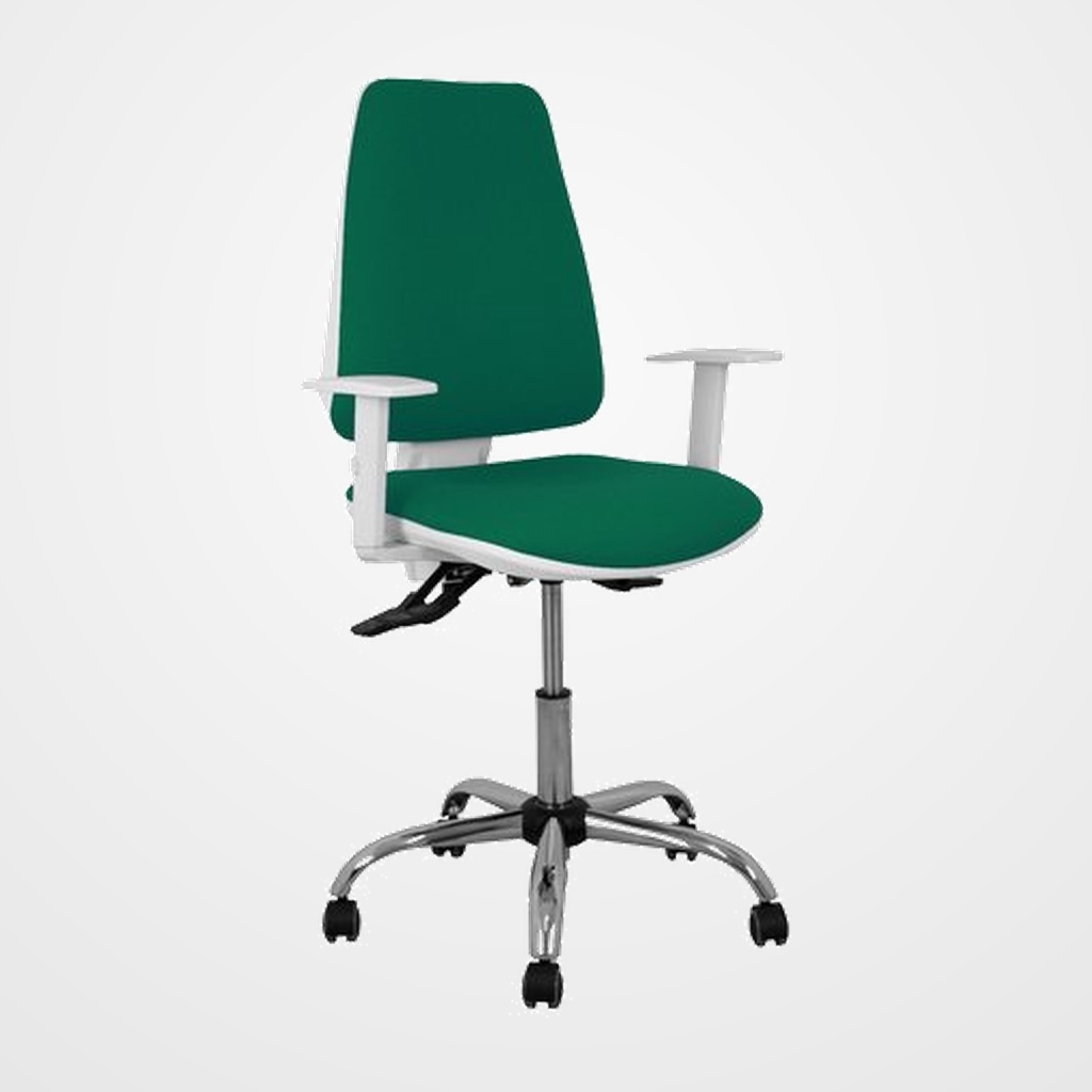 SILLA PIQUERAS Y CRESPO ELCHE BLANCA BRAZOS REGULABLES MECANISMO ASINCRO REGULABLE EN ALTURA BASE METALICA RUEDAS PARQUET ASIENTO Y RESPALDO TAPIZADO BALI VERDE BOTELLA