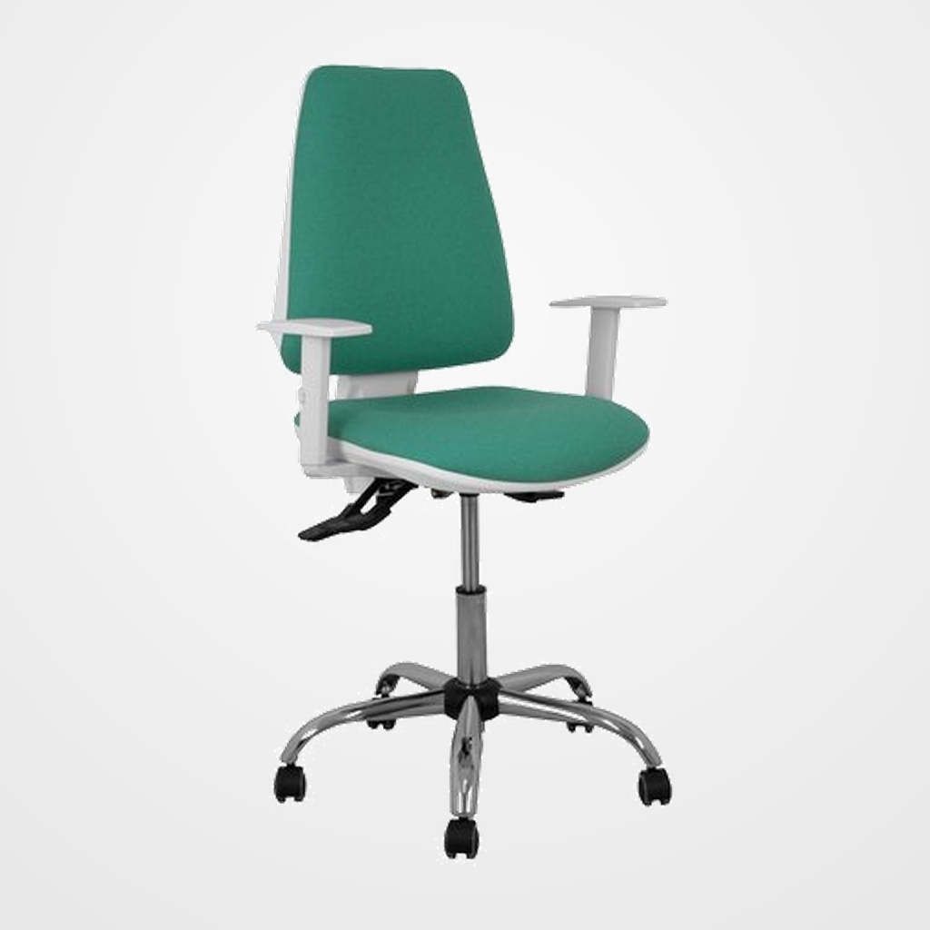 SILLA PIQUERAS Y CRESPO ELCHE BLANCA BRAZOS REGULABLES MECANISMO ASINCRO REGULABLE EN ALTURA BASE METALICA RUEDAS PARQUET ASIENTO Y RESPALDO TAPIZADO BALI VERDE ESMERALDA