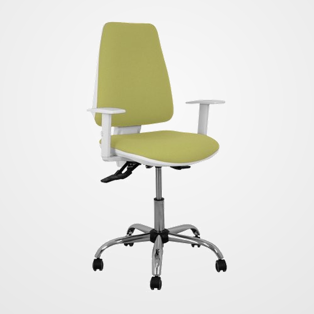 SILLA PIQUERAS Y CRESPO ELCHE BLANCA BRAZOS REGULABLES MECANISMO ASINCRO REGULABLE EN ALTURA BASE METALICA RUEDAS PARQUET ASIENTO Y RESPALDO TAPIZADO BALI VERDE OLIVA