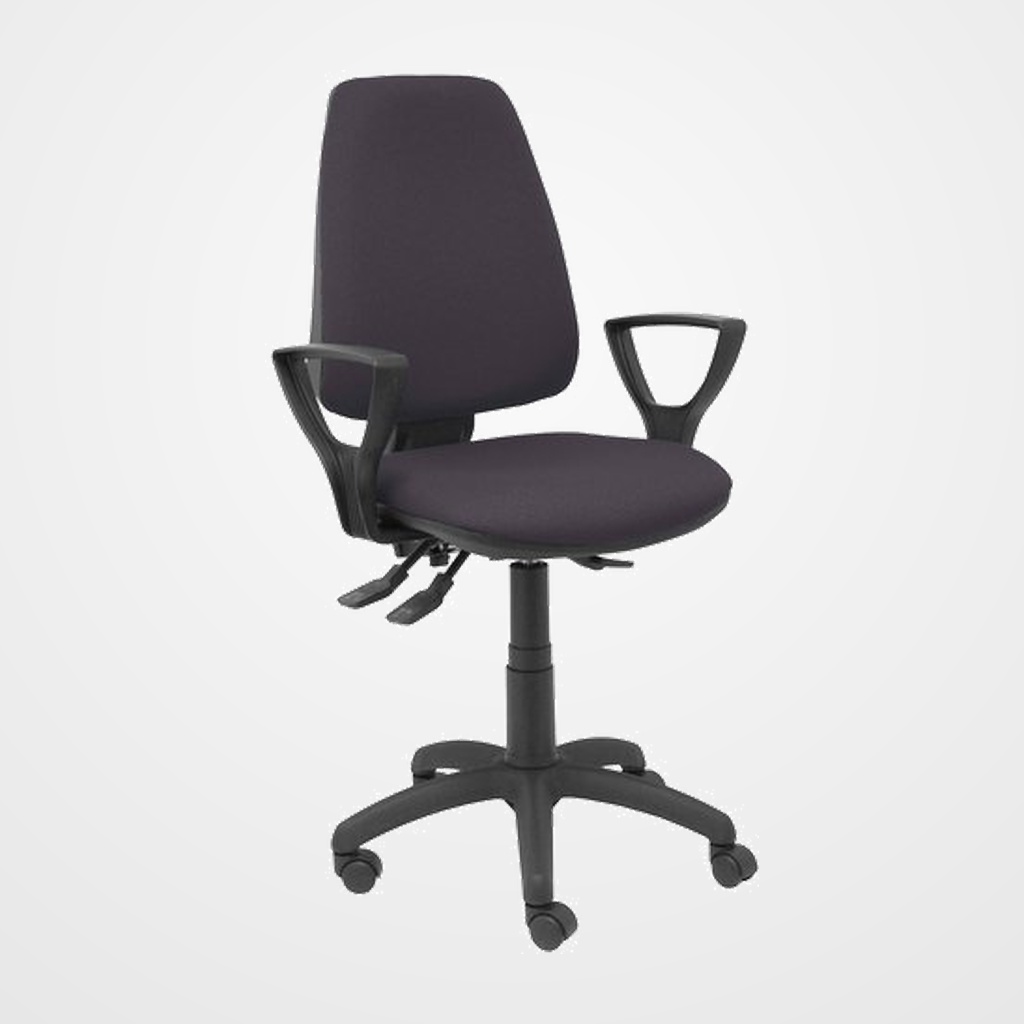 SILLA PIQUERAS Y CRESPO ELCHE S BRAZOS FIJOS MECANISMO ASINCRO de DOBLE MANETA GRAN CONFORTABILIDAD REGULABLE EN ALTURA RUEDAS NYLON ASIENTO Y RESPALDO TAPIZADO BALI  GRIS OSCURO