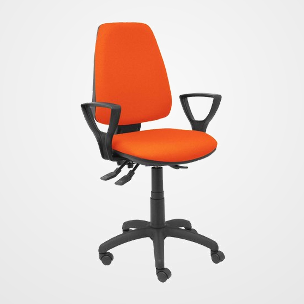 SILLA PIQUERAS Y CRESPO ELCHE S BRAZOS FIJOS MECANISMO ASINCRO de DOBLE MANETA GRAN CONFORTABILIDAD REGULABLE EN ALTURA RUEDAS NYLON ASIENTO Y RESPALDO TAPIZADO BALI  NARANJA OSCURO