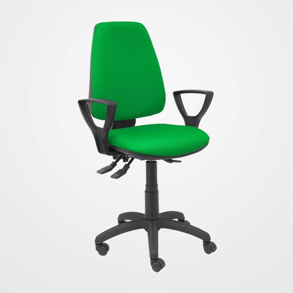 SILLA PIQUERAS Y CRESPO ELCHE S BRAZOS FIJOS MECANISMO ASINCRO de DOBLE MANETA GRAN CONFORTABILIDAD REGULABLE EN ALTURA RUEDAS NYLON ASIENTO Y RESPALDO TAPIZADO BALI  VERDE