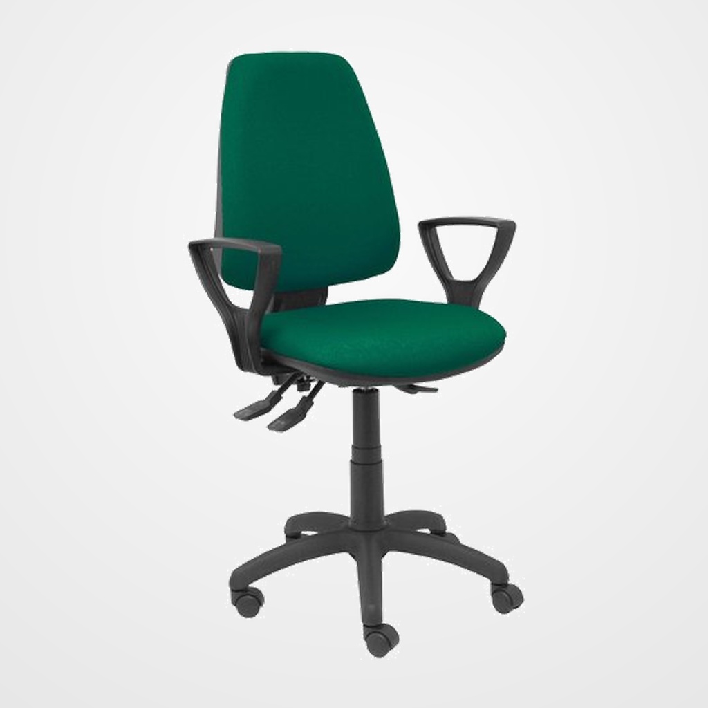 SILLA PIQUERAS Y CRESPO ELCHE S BRAZOS FIJOS MECANISMO ASINCRO de DOBLE MANETA GRAN CONFORTABILIDAD REGULABLE EN ALTURA RUEDAS NYLON ASIENTO Y RESPALDO TAPIZADO BALI  VERDE BOTELLA
