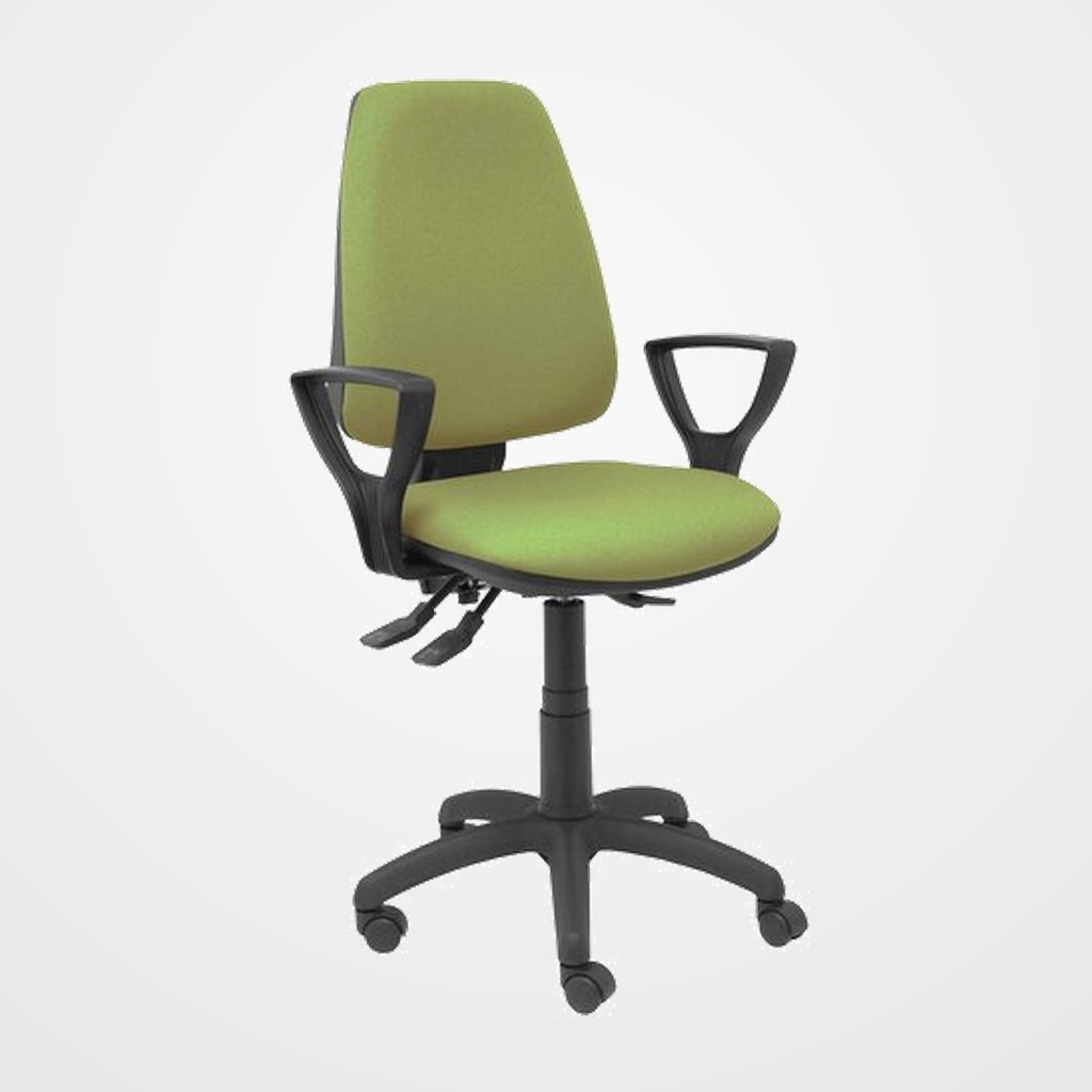 SILLA PIQUERAS Y CRESPO ELCHE S BRAZOS FIJOS MECANISMO ASINCRO de DOBLE MANETA GRAN CONFORTABILIDAD REGULABLE EN ALTURA RUEDAS NYLON ASIENTO Y RESPALDO TAPIZADO BALI  VERDE OLIVA