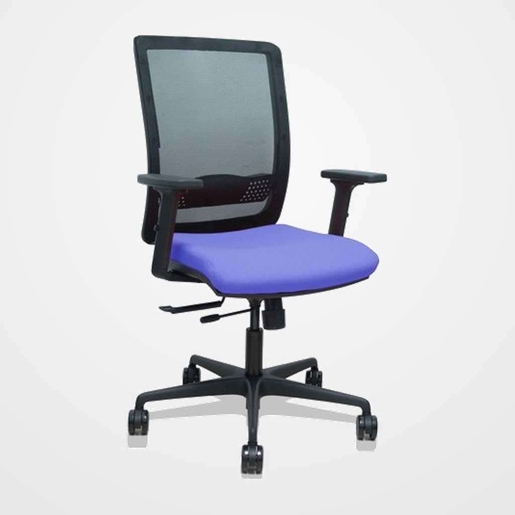 SILLA PIQUERAS Y CRESPO HACHES BRAZOS 2D REGULABLES MECANISMO SINCRO con TRASLACK APOYO LUMBAR RESPALDO MALLA NEGRA Y ASIENTO TAPIZADO BALI AZUL CLARO