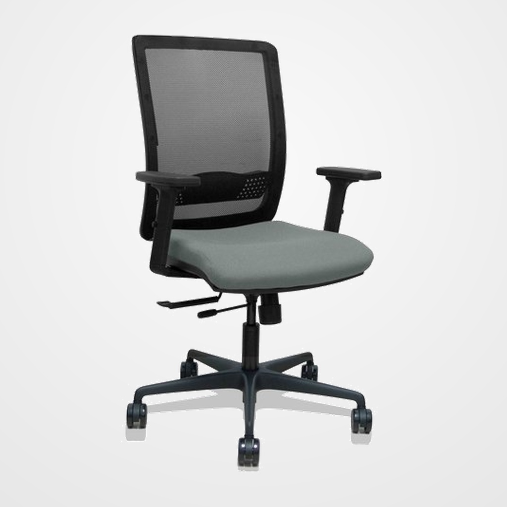 SILLA PIQUERAS Y CRESPO HACHES BRAZOS 2D REGULABLES MECANISMO SINCRO con TRASLACK APOYO LUMBAR RESPALDO MALLA NEGRA Y ASIENTO TAPIZADO BALI GRIS