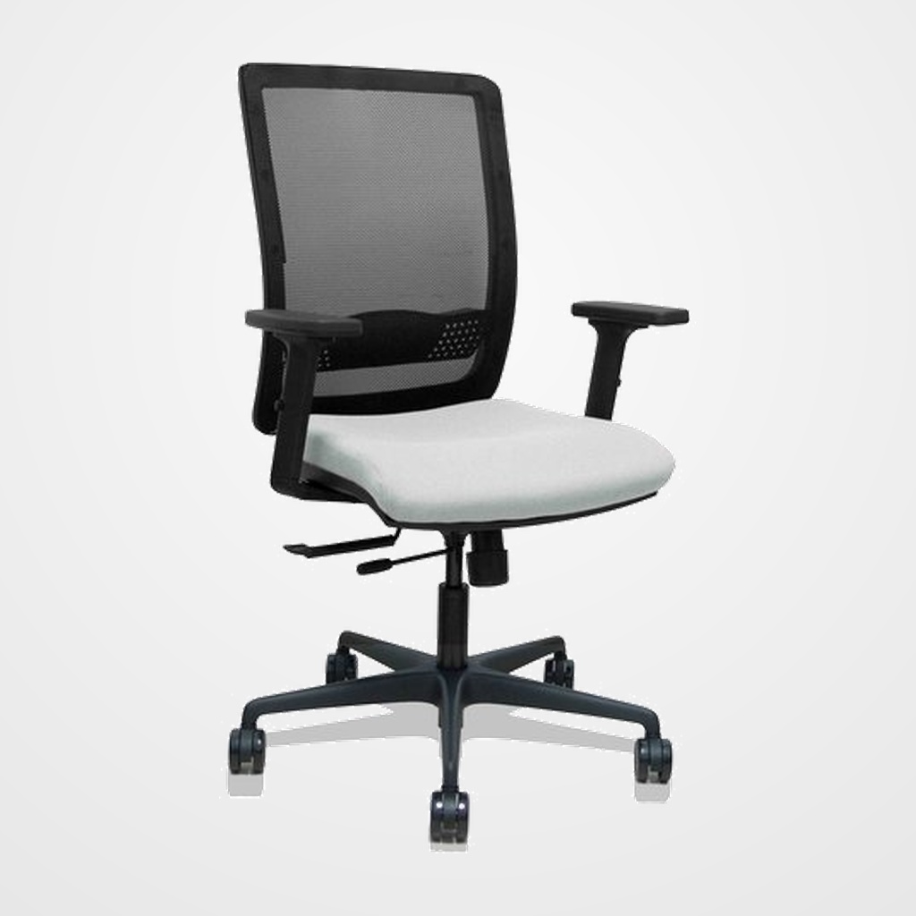 SILLA PIQUERAS Y CRESPO HACHES BRAZOS 2D REGULABLES MECANISMO SINCRO con TRASLACK APOYO LUMBAR RESPALDO MALLA NEGRA Y ASIENTO TAPIZADO BALI GRIS CLARO