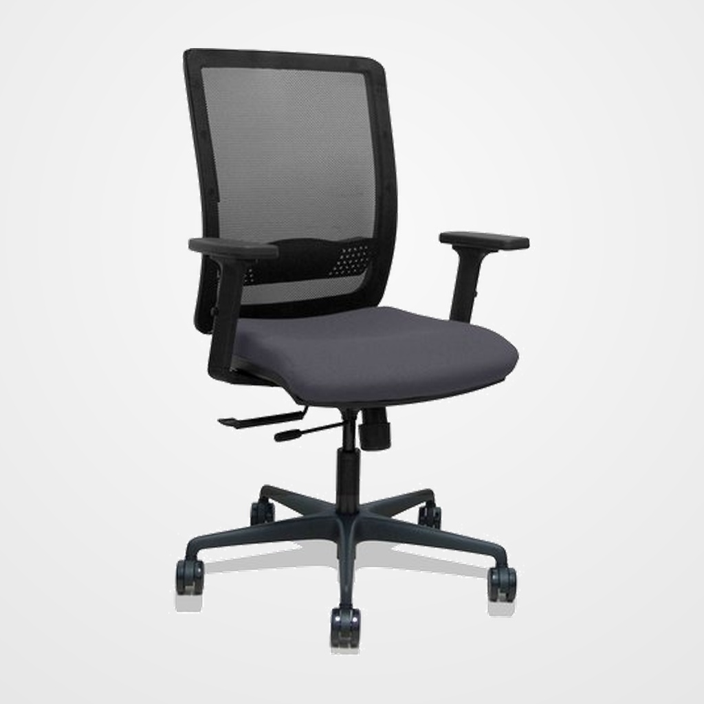 SILLA PIQUERAS Y CRESPO HACHES BRAZOS 2D REGULABLES MECANISMO SINCRO con TRASLACK APOYO LUMBAR RESPALDO MALLA NEGRA Y ASIENTO TAPIZADO BALI GRIS OSCURO