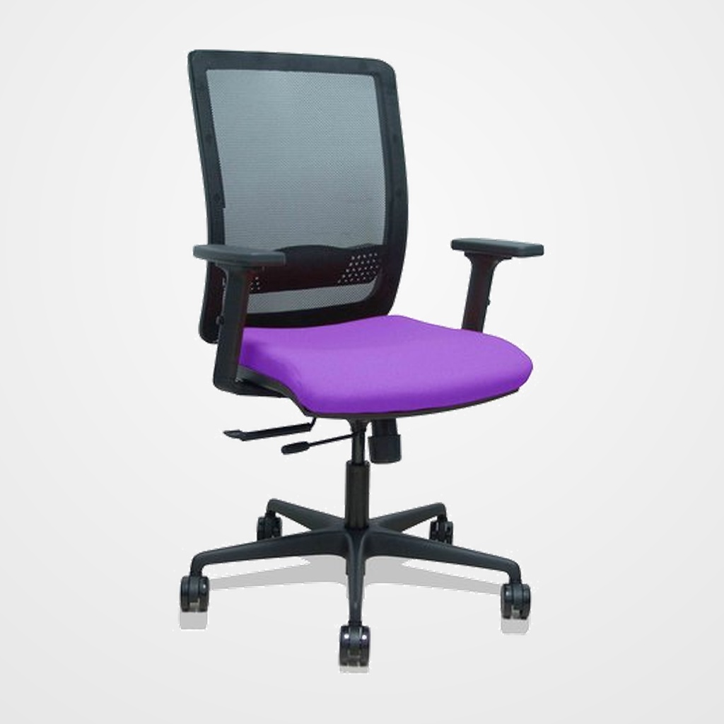 SILLA PIQUERAS Y CRESPO HACHES BRAZOS 2D REGULABLES MECANISMO SINCRO con TRASLACK APOYO LUMBAR RESPALDO MALLA NEGRA Y ASIENTO TAPIZADO BALI LILA