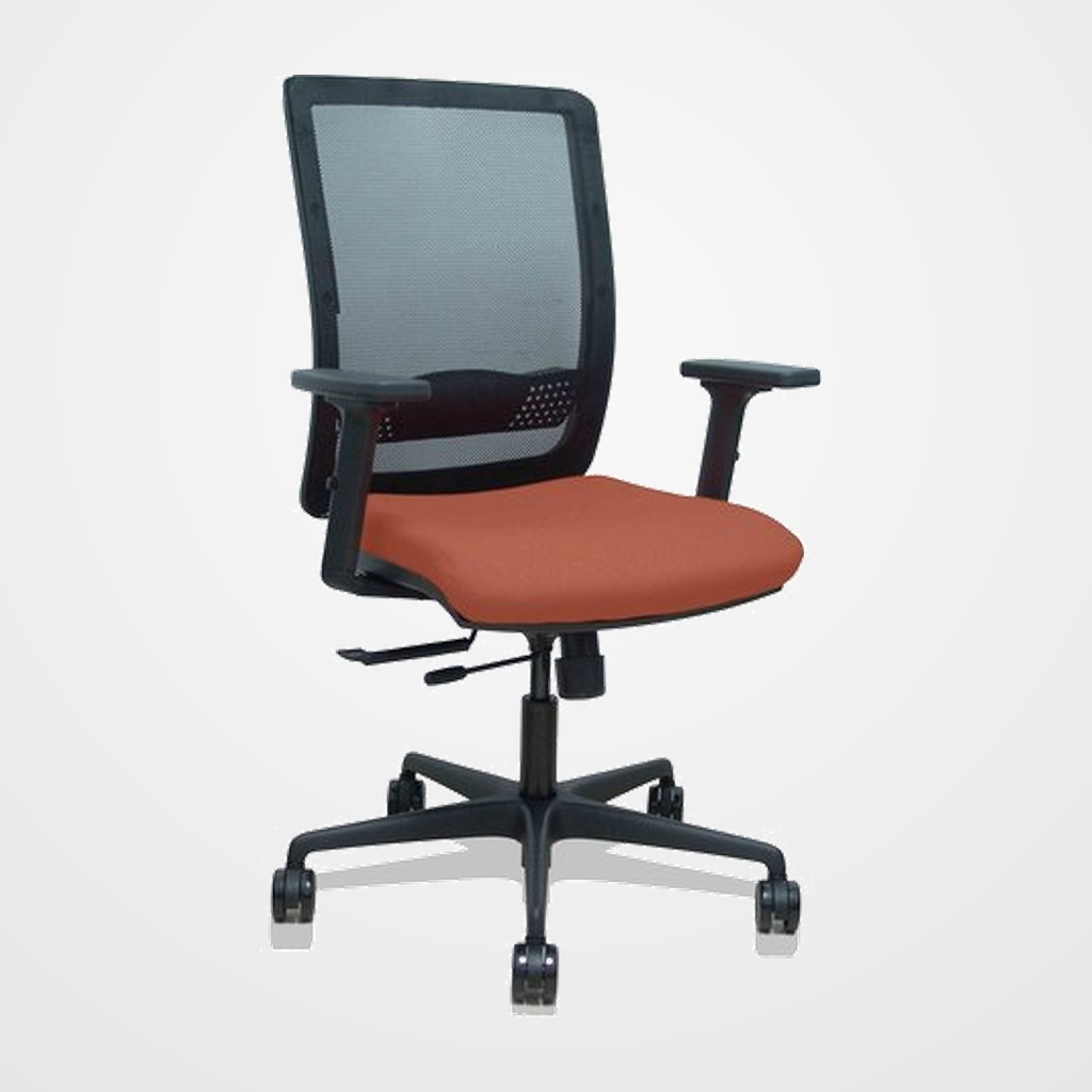 SILLA PIQUERAS Y CRESPO HACHES BRAZOS 2D REGULABLES MECANISMO SINCRO con TRASLACK APOYO LUMBAR RESPALDO MALLA NEGRA Y ASIENTO TAPIZADO BALI MARRON