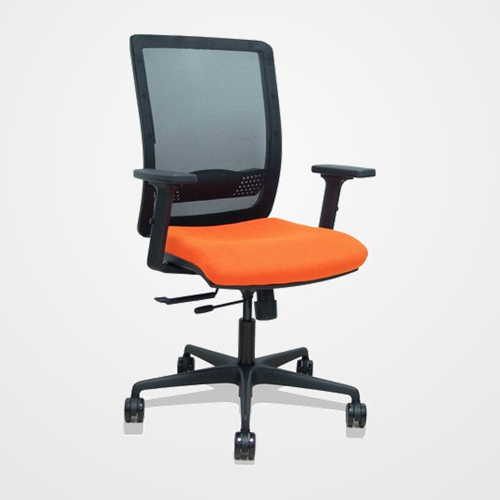 SILLA PIQUERAS Y CRESPO HACHES BRAZOS 2D REGULABLES MECANISMO SINCRO con TRASLACK APOYO LUMBAR RESPALDO MALLA NEGRA Y ASIENTO TAPIZADO BALI NARANJA