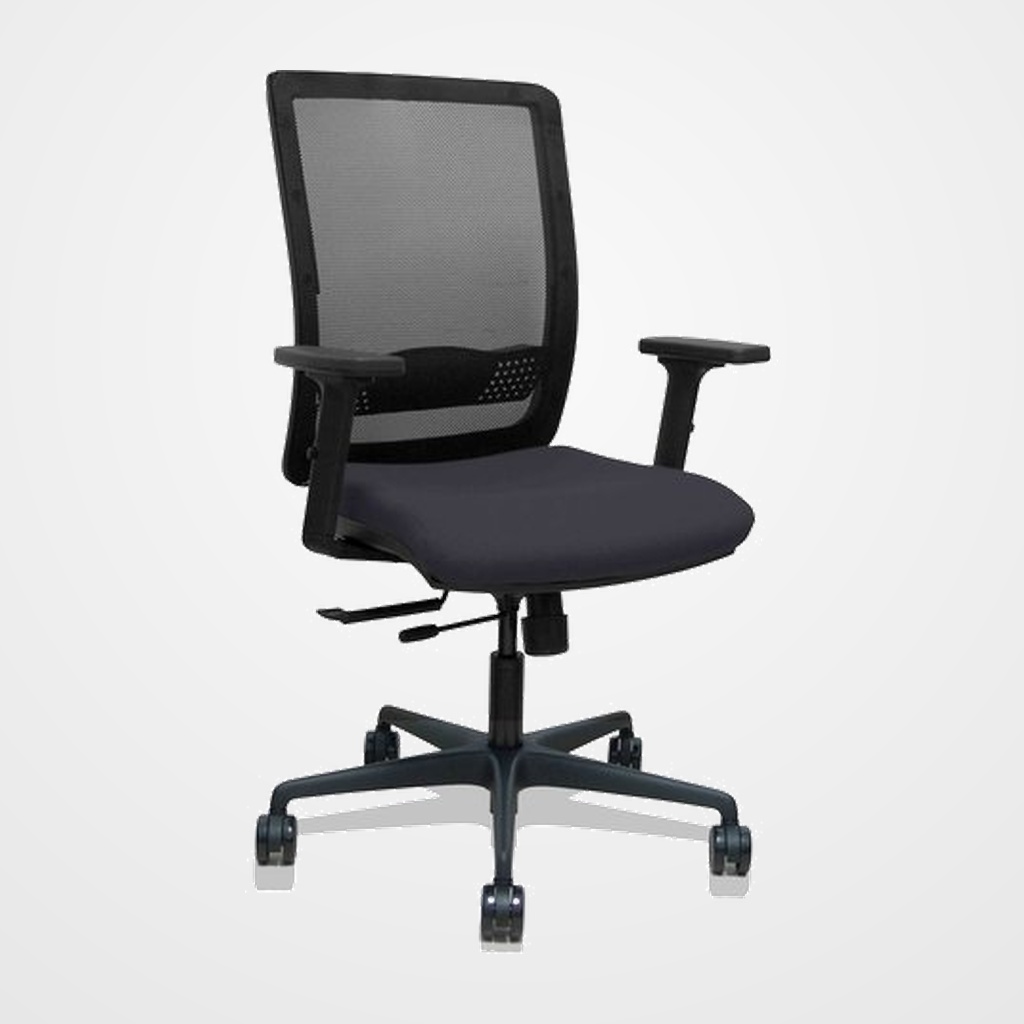 SILLA PIQUERAS Y CRESPO HACHES BRAZOS 2D REGULABLES MECANISMO SINCRO con TRASLACK APOYO LUMBAR RESPALDO MALLA NEGRA Y ASIENTO TAPIZADO BALI NEGRO