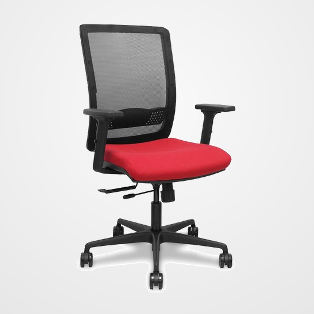 SILLA PIQUERAS Y CRESPO HACHES BRAZOS 2D REGULABLES MECANISMO SINCRO con TRASLACK APOYO LUMBAR RESPALDO MALLA NEGRA Y ASIENTO TAPIZADO BALI ROJO