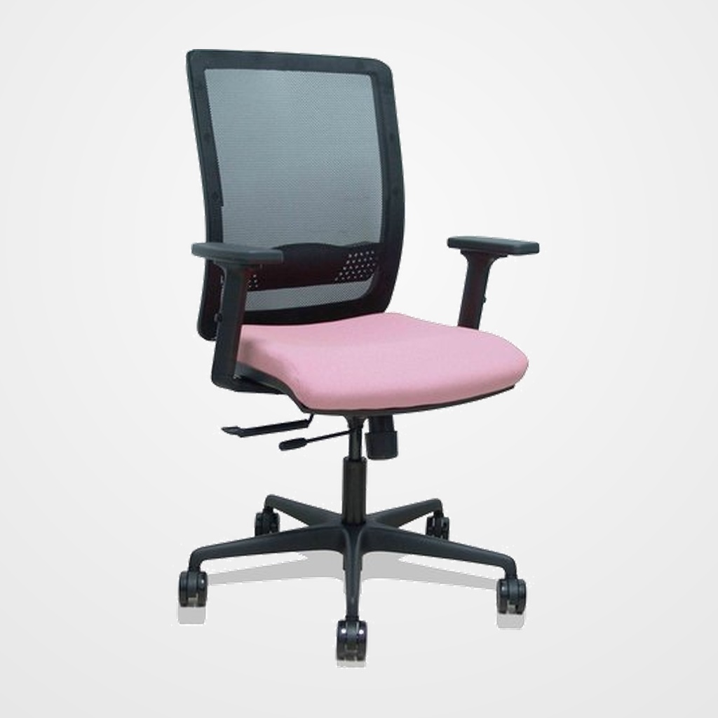SILLA PIQUERAS Y CRESPO HACHES BRAZOS 2D REGULABLES MECANISMO SINCRO con TRASLACK APOYO LUMBAR RESPALDO MALLA NEGRA Y ASIENTO TAPIZADO BALI ROSA