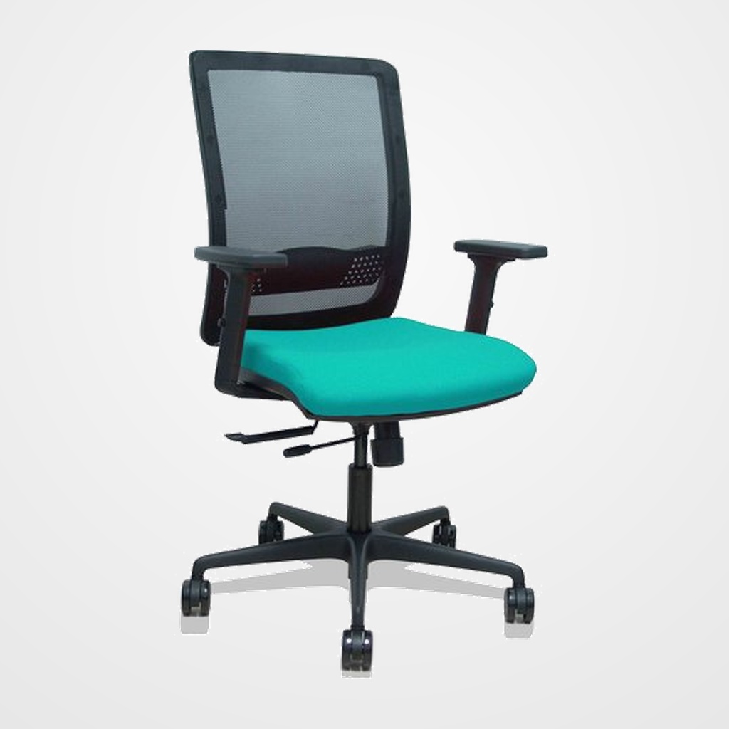 SILLA PIQUERAS Y CRESPO HACHES BRAZOS 2D REGULABLES MECANISMO SINCRO con TRASLACK APOYO LUMBAR RESPALDO MALLA NEGRA Y ASIENTO TAPIZADO BALI TURQUESA