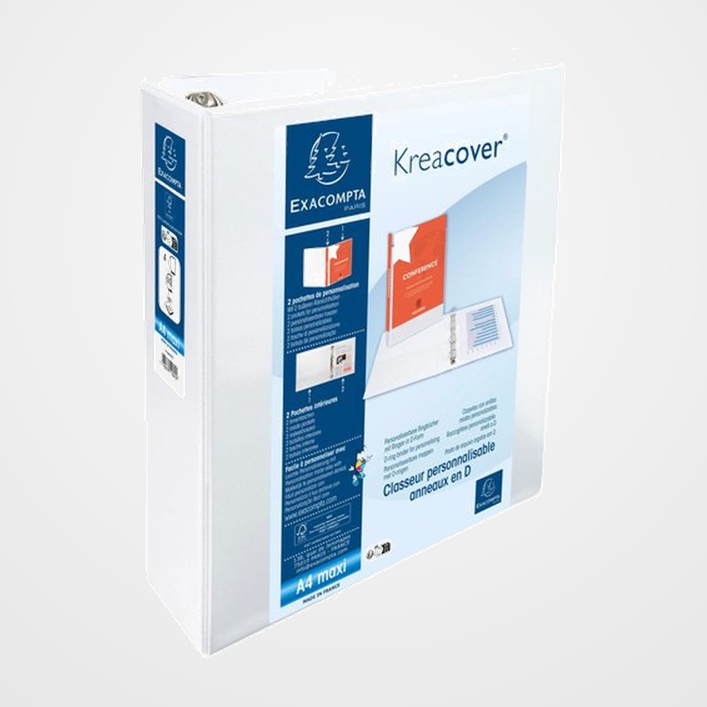 CARPETA CANGURO EXACOMPTA KREACOVER A4 MAXI PERSONALIZABLE 4 an.MIXTAS 60mm BLANCO