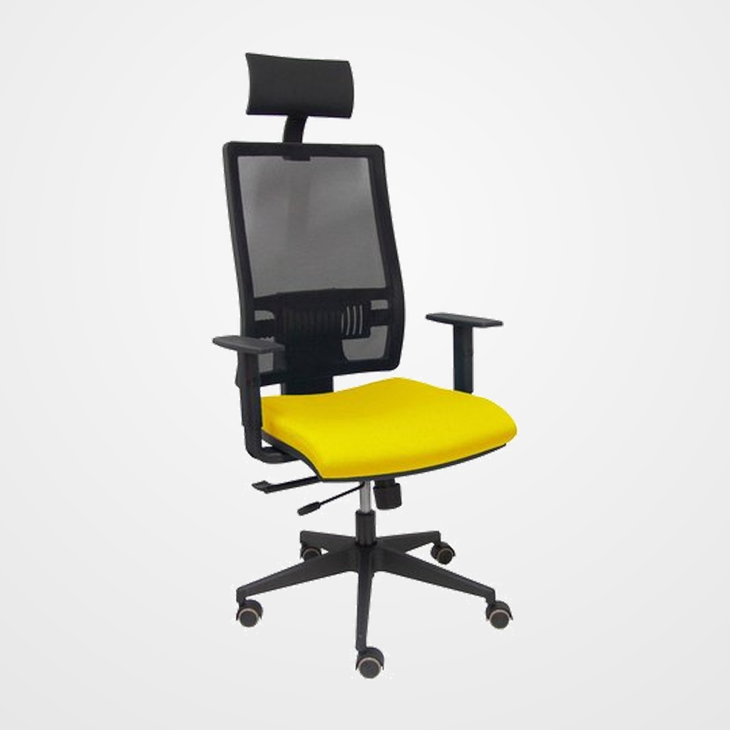 SILLA PIQUERAS Y CRESPO HORNA BRAZOS REGULABLES CABECERO INCLUIDO MECANISMO TRASLACK APOYO LUMBAR RESPALDO MALLA TRANSPIRABLE Y ASIENTO TAPIZADO BALI AMARILLO