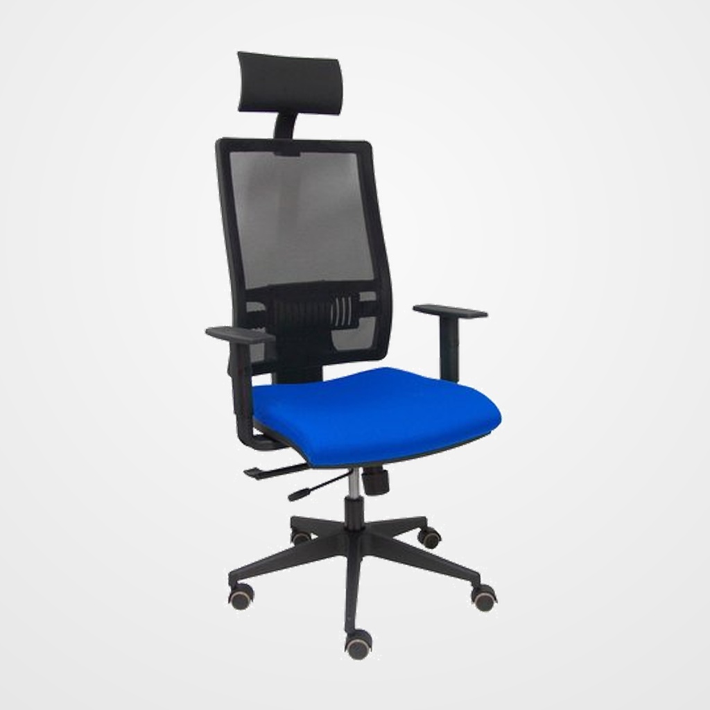 SILLA PIQUERAS Y CRESPO HORNA BRAZOS REGULABLES CABECERO INCLUIDO MECANISMO TRASLACK APOYO LUMBAR RESPALDO MALLA TRANSPIRABLE Y ASIENTO TAPIZADO BALI AZUL
