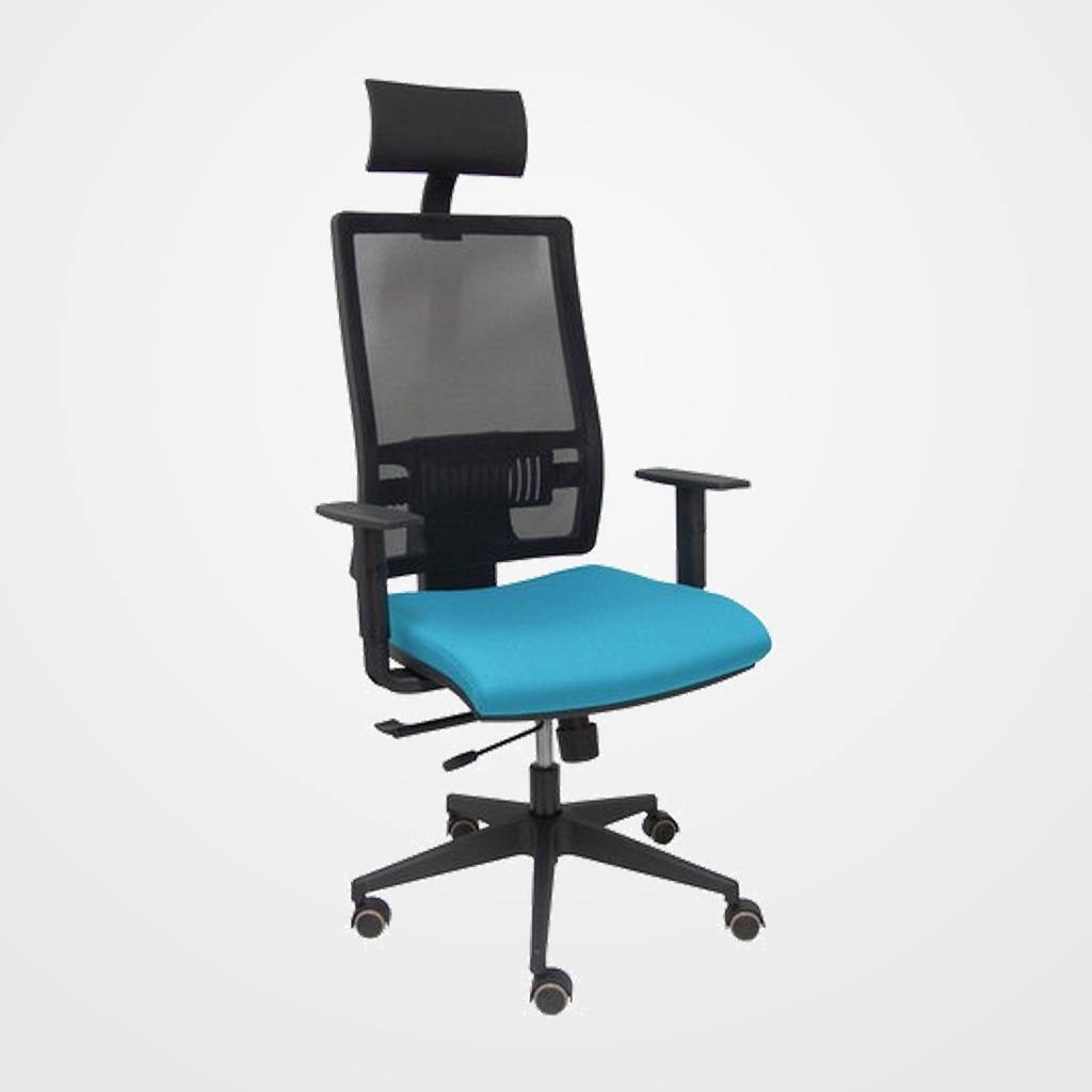 SILLA PIQUERAS Y CRESPO HORNA BRAZOS REGULABLES CABECERO INCLUIDO MECANISMO TRASLACK APOYO LUMBAR RESPALDO MALLA TRANSPIRABLE Y ASIENTO TAPIZADO BALI AZUL CIELO