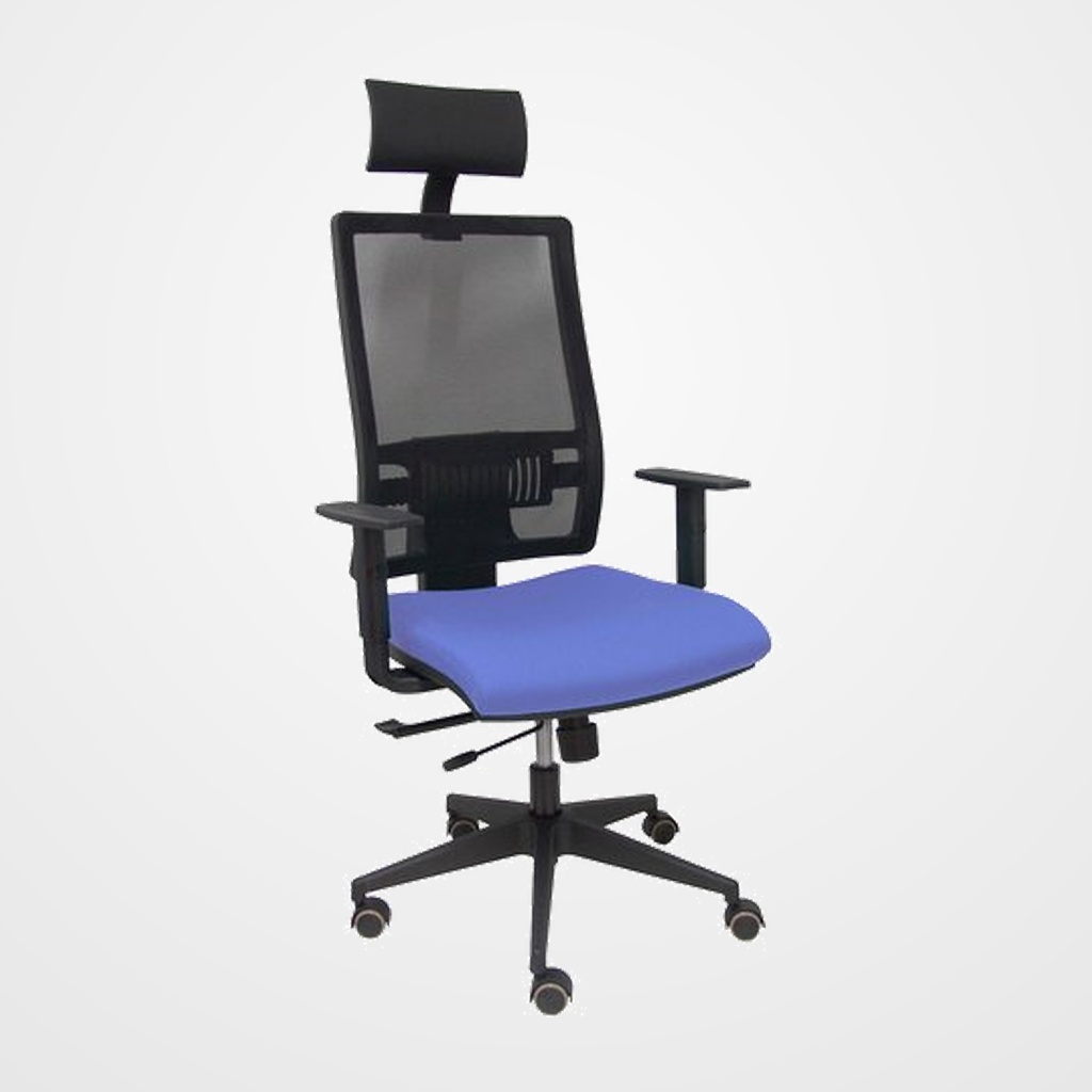 SILLA PIQUERAS Y CRESPO HORNA BRAZOS REGULABLES CABECERO INCLUIDO MECANISMO TRASLACK APOYO LUMBAR RESPALDO MALLA TRANSPIRABLE Y ASIENTO TAPIZADO BALI AZUL CLARO