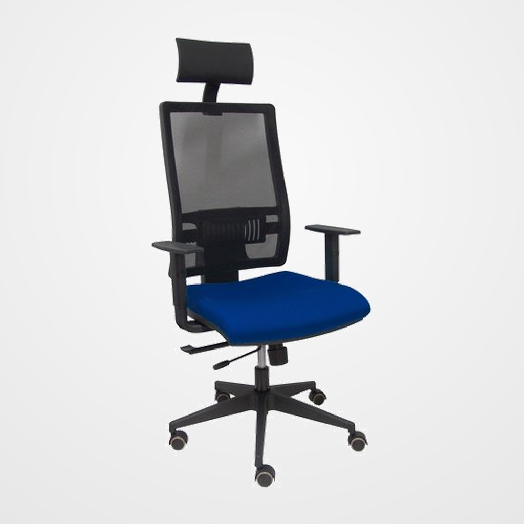 SILLA PIQUERAS Y CRESPO HORNA BRAZOS REGULABLES CABECERO INCLUIDO MECANISMO TRASLACK APOYO LUMBAR RESPALDO MALLA TRANSPIRABLE Y ASIENTO TAPIZADO BALI AZUL MARINO