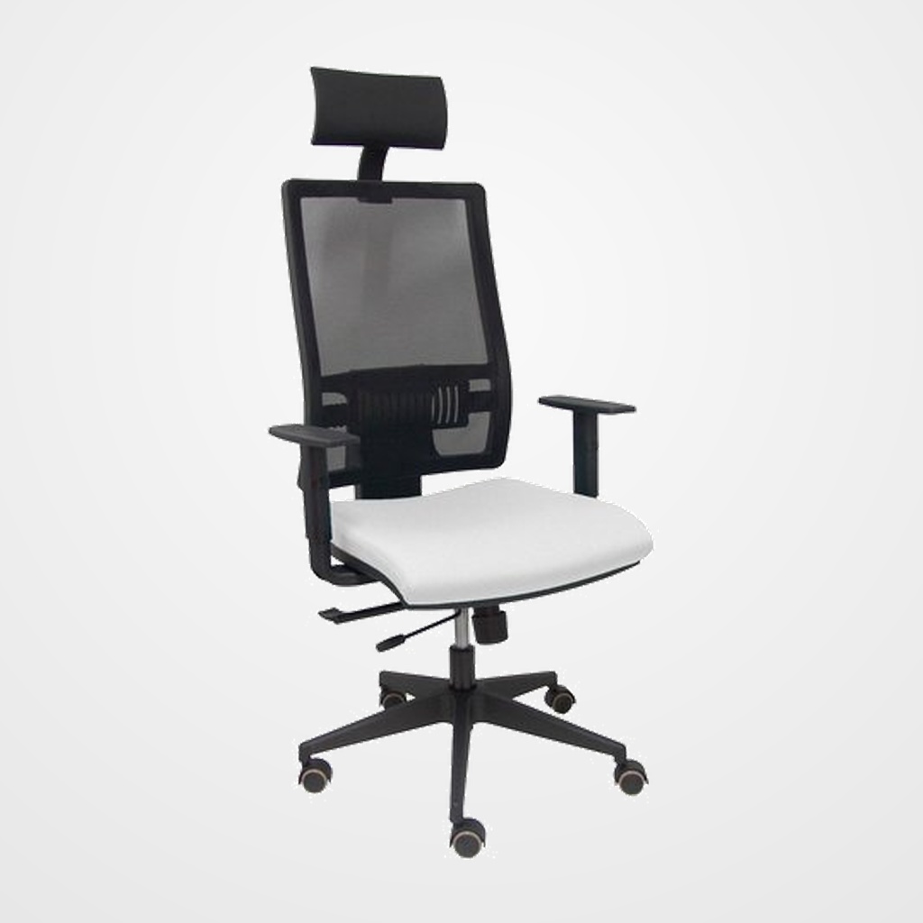SILLA PIQUERAS Y CRESPO HORNA BRAZOS REGULABLES CABECERO INCLUIDO MECANISMO TRASLACK APOYO LUMBAR RESPALDO MALLA TRANSPIRABLE Y ASIENTO TAPIZADO BALI BLANCO