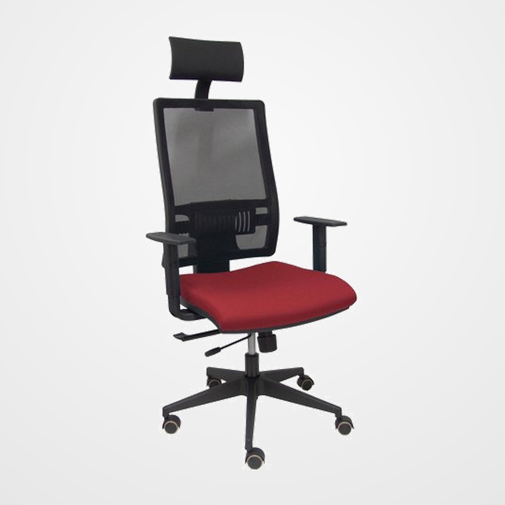 SILLA PIQUERAS Y CRESPO HORNA BRAZOS REGULABLES CABECERO INCLUIDO MECANISMO TRASLACK APOYO LUMBAR RESPALDO MALLA TRANSPIRABLE Y ASIENTO TAPIZADO BALI GRANATE