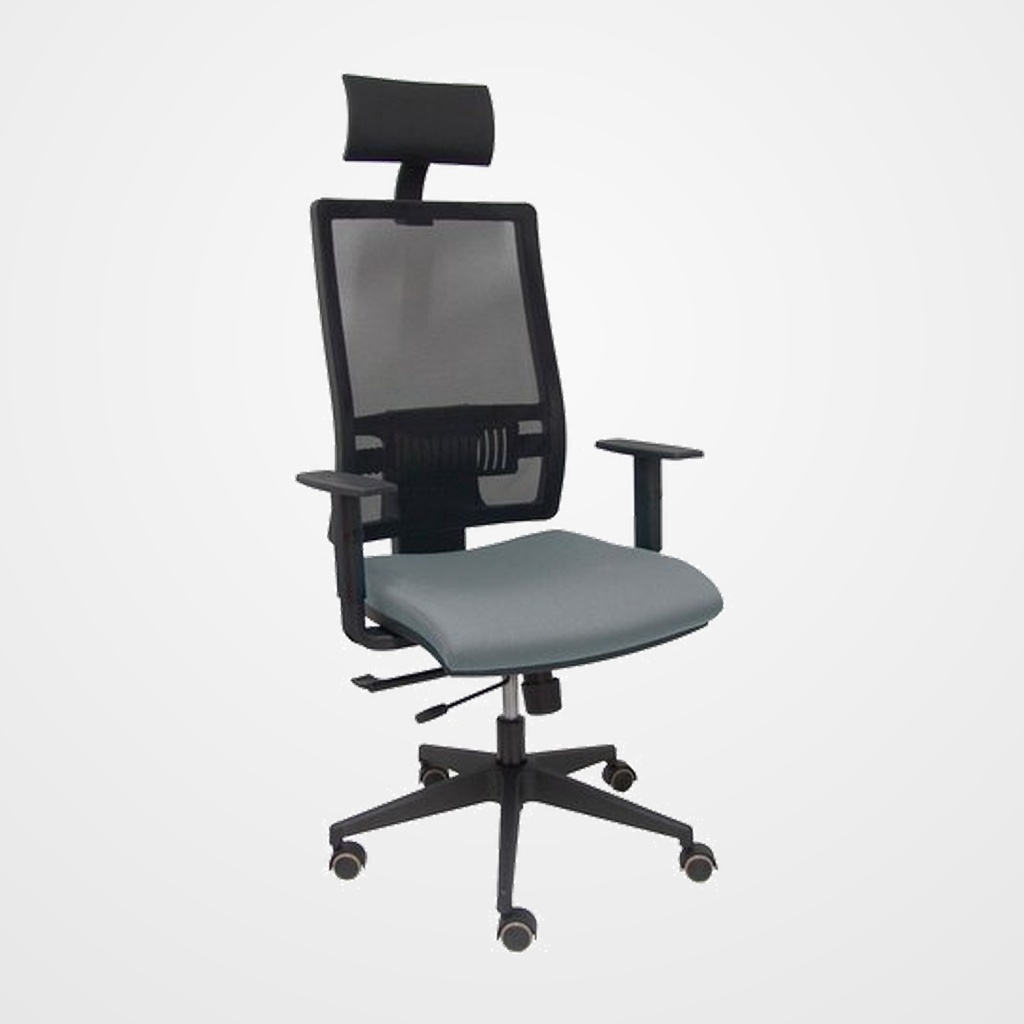 SILLA PIQUERAS Y CRESPO HORNA BRAZOS REGULABLES CABECERO INCLUIDO MECANISMO TRASLACK APOYO LUMBAR RESPALDO MALLA TRANSPIRABLE Y ASIENTO TAPIZADO BALI GRIS