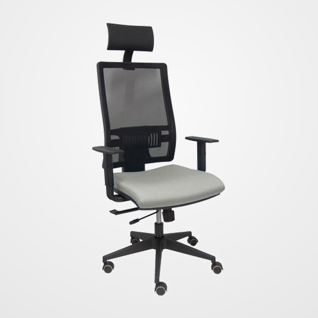 SILLA PIQUERAS Y CRESPO HORNA BRAZOS REGULABLES CABECERO INCLUIDO MECANISMO TRASLACK APOYO LUMBAR RESPALDO MALLA TRANSPIRABLE Y ASIENTO TAPIZADO BALI GRIS CLARO