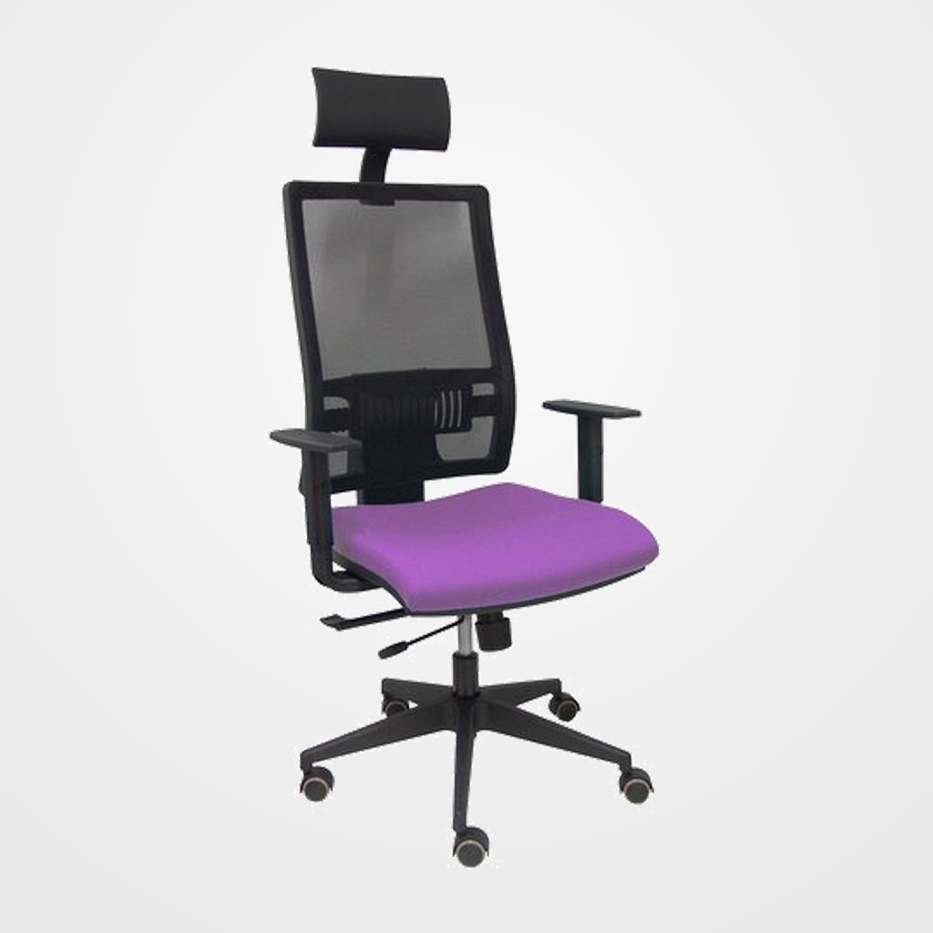 SILLA PIQUERAS Y CRESPO HORNA BRAZOS REGULABLES CABECERO INCLUIDO MECANISMO TRASLACK APOYO LUMBAR RESPALDO MALLA TRANSPIRABLE Y ASIENTO TAPIZADO BALI LILA