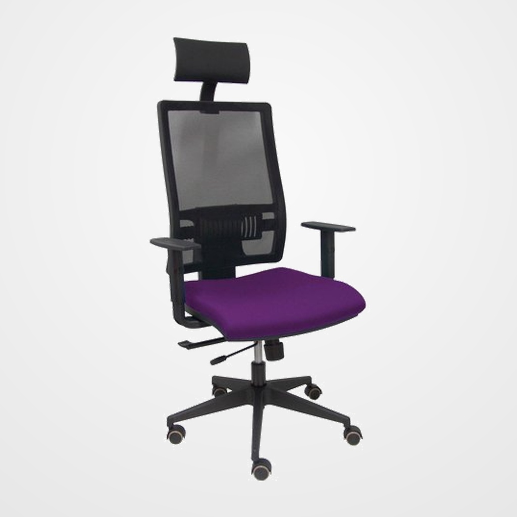 SILLA PIQUERAS Y CRESPO HORNA BRAZOS REGULABLES CABECERO INCLUIDO MECANISMO TRASLACK APOYO LUMBAR RESPALDO MALLA TRANSPIRABLE Y ASIENTO TAPIZADO BALI MORADO