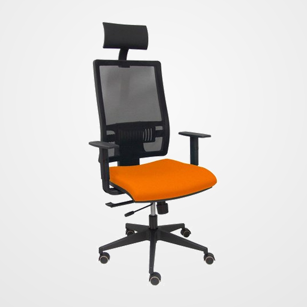 SILLA PIQUERAS Y CRESPO HORNA BRAZOS REGULABLES CABECERO INCLUIDO MECANISMO TRASLACK APOYO LUMBAR RESPALDO MALLA TRANSPIRABLE Y ASIENTO TAPIZADO BALI NARANJA