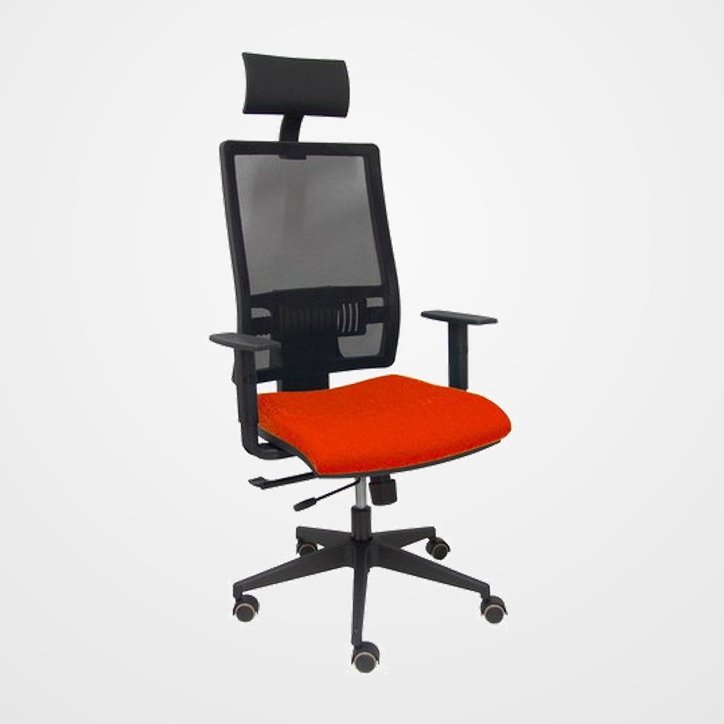 SILLA PIQUERAS Y CRESPO HORNA BRAZOS REGULABLES CABECERO INCLUIDO MECANISMO TRASLACK APOYO LUMBAR RESPALDO MALLA TRANSPIRABLE Y ASIENTO TAPIZADO BALI NARANJA OSCURO