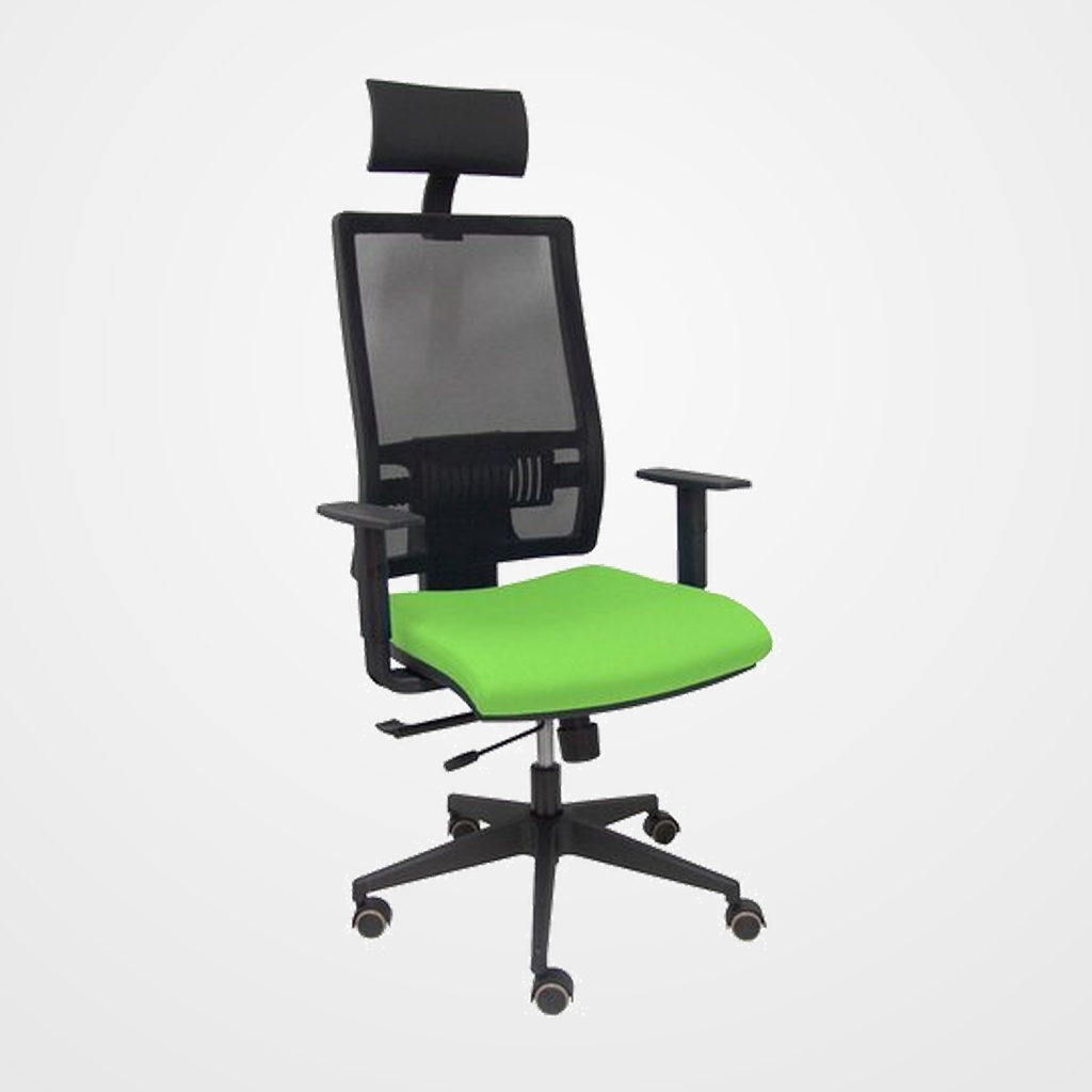 SILLA PIQUERAS Y CRESPO HORNA BRAZOS REGULABLES CABECERO INCLUIDO MECANISMO TRASLACK APOYO LUMBAR RESPALDO MALLA TRANSPIRABLE Y ASIENTO TAPIZADO BALI PISTACHO