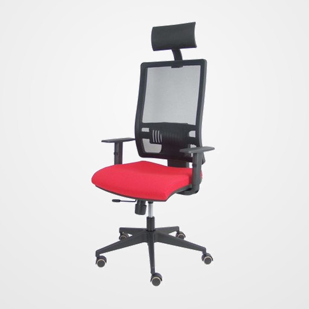 SILLA PIQUERAS Y CRESPO HORNA BRAZOS REGULABLES CABECERO INCLUIDO MECANISMO TRASLACK APOYO LUMBAR RESPALDO MALLA TRANSPIRABLE Y ASIENTO TAPIZADO BALI ROJO