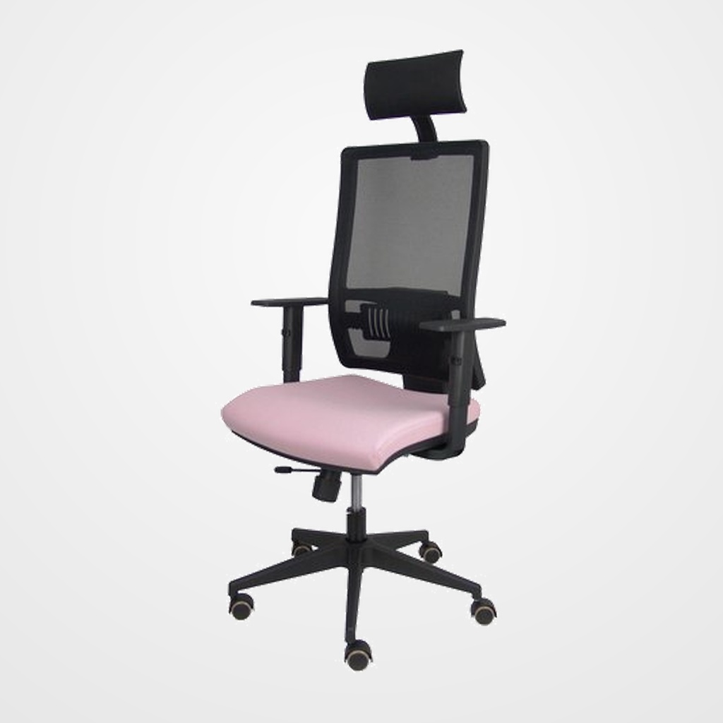 SILLA PIQUERAS Y CRESPO HORNA BRAZOS REGULABLES CABECERO INCLUIDO MECANISMO TRASLACK APOYO LUMBAR RESPALDO MALLA TRANSPIRABLE Y ASIENTO TAPIZADO BALI ROSA