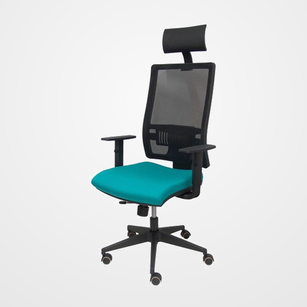 SILLA PIQUERAS Y CRESPO HORNA BRAZOS REGULABLES CABECERO INCLUIDO MECANISMO TRASLACK APOYO LUMBAR RESPALDO MALLA TRANSPIRABLE Y ASIENTO TAPIZADO BALI TURQUESA