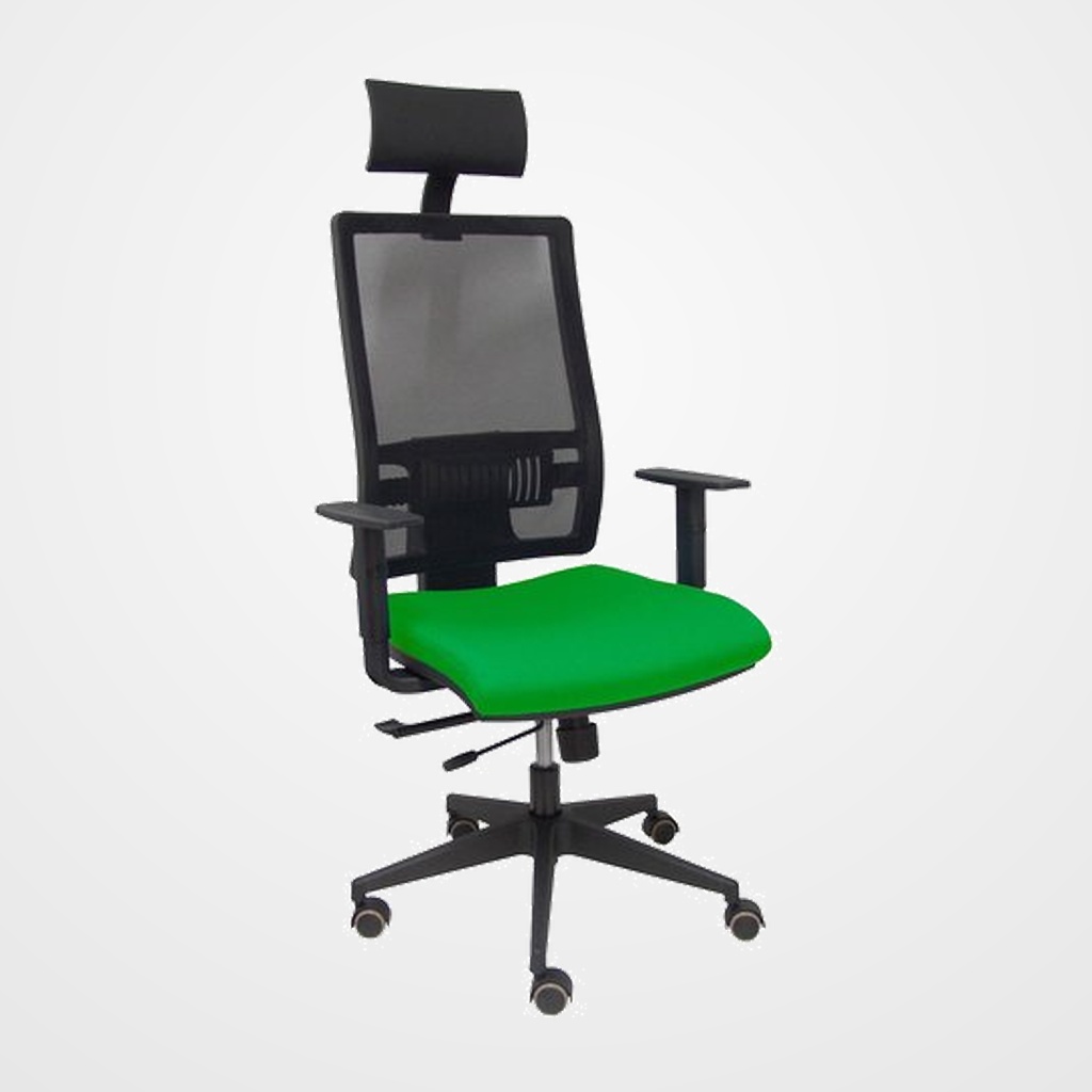 SILLA PIQUERAS Y CRESPO HORNA BRAZOS REGULABLES CABECERO INCLUIDO MECANISMO TRASLACK APOYO LUMBAR RESPALDO MALLA TRANSPIRABLE Y ASIENTO TAPIZADO BALI VERDE