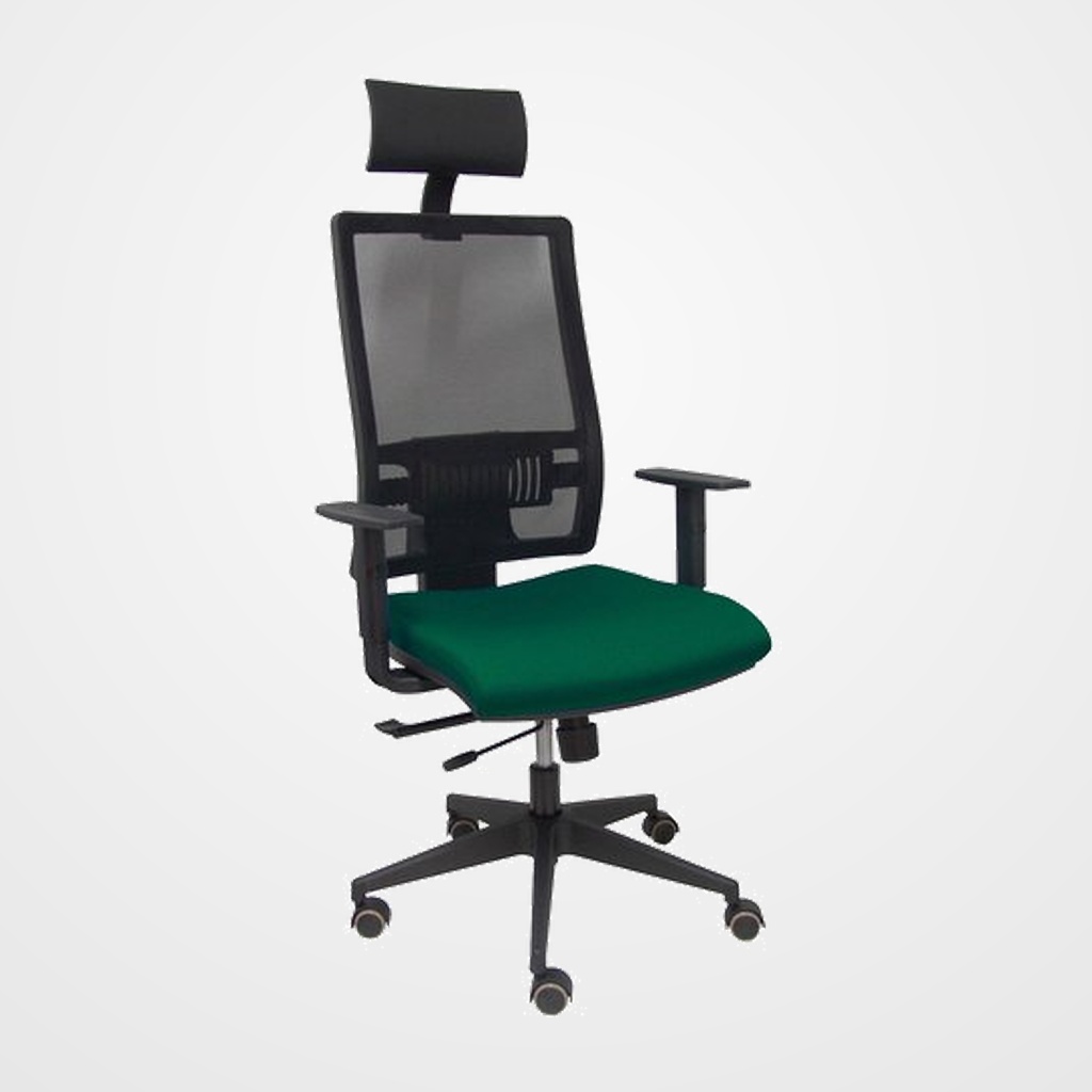 SILLA PIQUERAS Y CRESPO HORNA BRAZOS REGULABLES CABECERO INCLUIDO MECANISMO TRASLACK APOYO LUMBAR RESPALDO MALLA TRANSPIRABLE Y ASIENTO TAPIZADO BALI VERDE BOTELLA