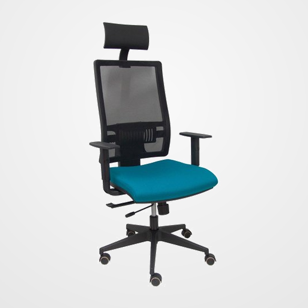 SILLA PIQUERAS Y CRESPO HORNA BRAZOS REGULABLES CABECERO INCLUIDO MECANISMO TRASLACK APOYO LUMBAR RESPALDO MALLA TRANSPIRABLE Y ASIENTO TAPIZADO BALI VERDE PETROLEO