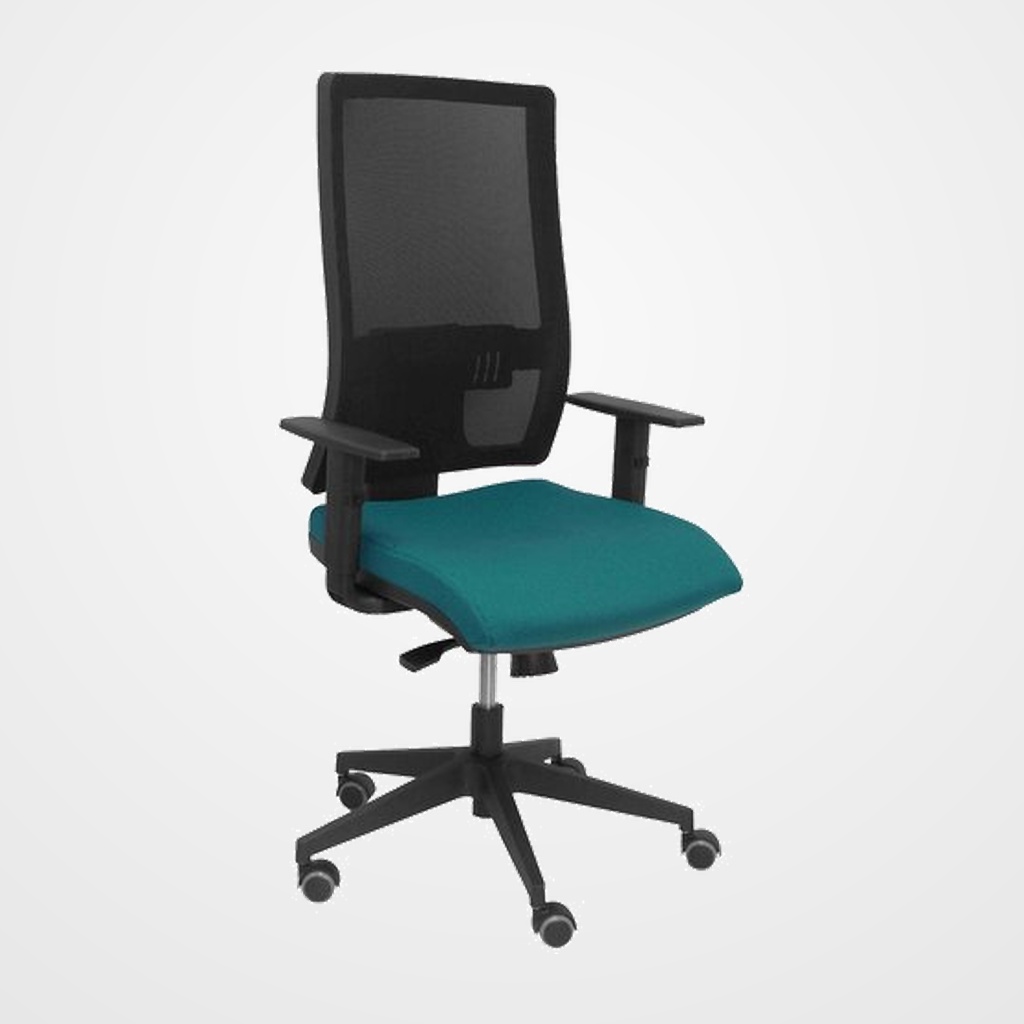 SILLA PIQUERAS Y CRESPO HORNA BRAZOS REGULABLES MECANISMO SINCRO APOYO LUMBAR RESPALDO MALLA TRANSPIRABLE Y ASIENTO TAPIZADO BALI VERDE PETROLEO