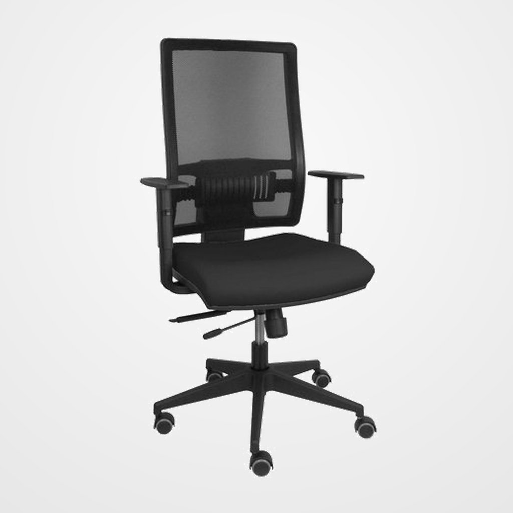 SILLA PIQUERAS Y CRESPO HORNA BRAZOS REGULABLES MECANISMO TRASLACK ALTURA Y APOYO LUMBAR REGULABLE RUEDA PARQUET RESPALDO MALLA NEGRA TRANSPIRABLE Y ASIENTO TAPIZADO BALI NEGRO