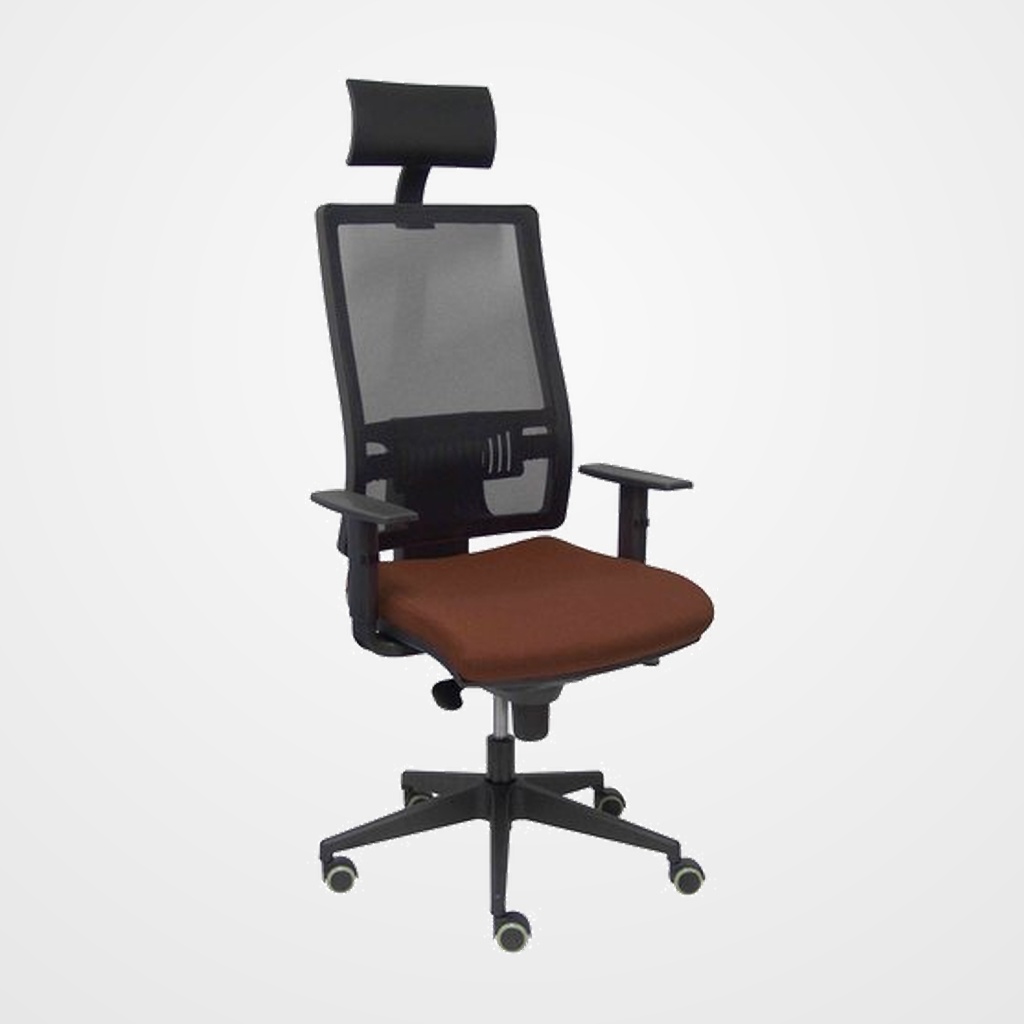 SILLA PIQUERAS Y CRESPO HORNA CABECERO FIJO MECANISMO SINCRO CON REGULADOR DE TENSION RESPALDO DE MALLA TRANSPIRABLE Y ASIENTO TAPIZADO BALI MARRON OSCURO