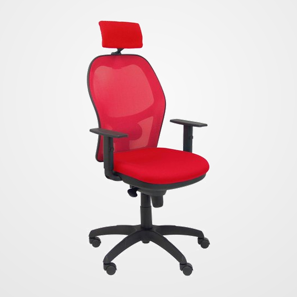 SILLA PIQUERAS Y CRESPO JORQUERA BRAZOS Y CABECERO REGULABLES MECANISMO SINCRO RUEDAS NYLON RESPALDO DE MALLA ROJA Y ASIENTO TAPIZADO BALI ROJO