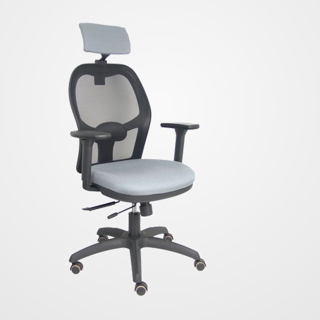 SILLA PIQUERAS Y CRESPO JORQUERA BRAZOS 3D Y CABECERO REGULABLES MECANISMO SINCRO CON TRASLACK RUEDAS PARQUET RESPALDO DE MALLA NEGRA Y ASIENTO TAPIZADO BALI GRIS