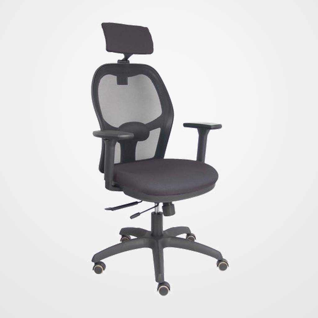 SILLA PIQUERAS Y CRESPO JORQUERA BRAZOS 3D Y CABECERO REGULABLES MECANISMO SINCRO CON TRASLACK RUEDAS PARQUET RESPALDO DE MALLA NEGRA Y ASIENTO TAPIZADO BALI GRIS OSCURO