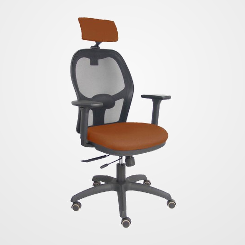 SILLA PIQUERAS Y CRESPO JORQUERA BRAZOS 3D Y CABECERO REGULABLES MECANISMO SINCRO CON TRASLACK RUEDAS PARQUET RESPALDO DE MALLA NEGRA Y ASIENTO TAPIZADO BALI MARRON