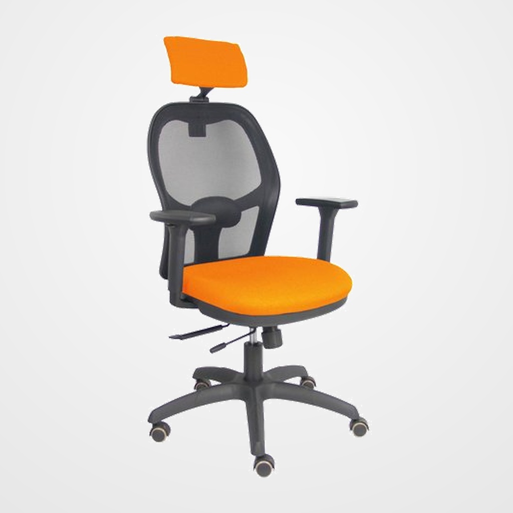 SILLA PIQUERAS Y CRESPO JORQUERA BRAZOS 3D Y CABECERO REGULABLES MECANISMO SINCRO CON TRASLACK RUEDAS PARQUET RESPALDO DE MALLA NEGRA Y ASIENTO TAPIZADO BALI NARANJA